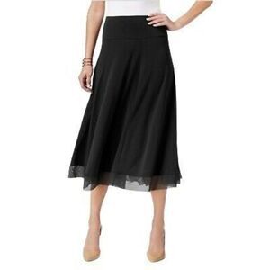 JM Collection Mesh-Hem A-Line Skirt Deep Black L